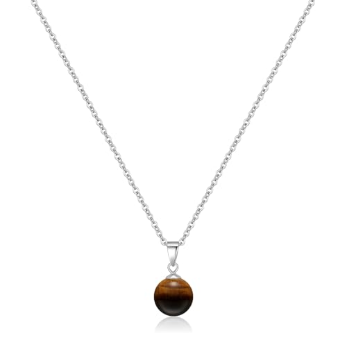 Natural Jade Necklace for Women Sterling Silver Adjustable Handmade Green Jade Pendant Necklaces Healing Crystal Necklace Good Luck Gift for Her - style: Tiger Eye Necklace