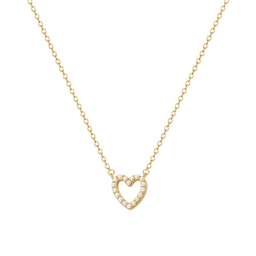 Zeffy Pearl Necklace 4MM/6MM/8MM Dainty Round Imitation Pearl Choker Necklace Wedding Pearl Necklace Delicate Jewelry for Women Simple Bridesmaid Jewelry Gifts - style: Gold Heart Pearl Necklace