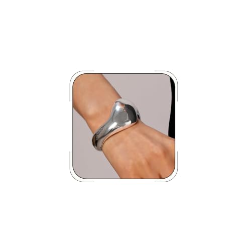 Chunky Cuff Bracelets for Women Wide Gold/Silver Cuffs Bangle Hollow Out Adjustable Bracelets Punk Vintage Jewelry - style: U-Silver C