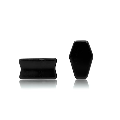 Forbidden Body Jewelry Natural Obsidian Black Stone Coffin Shaped Double Flare Plugs, Gauges, Tunnels - style: 5/8" (16mm)