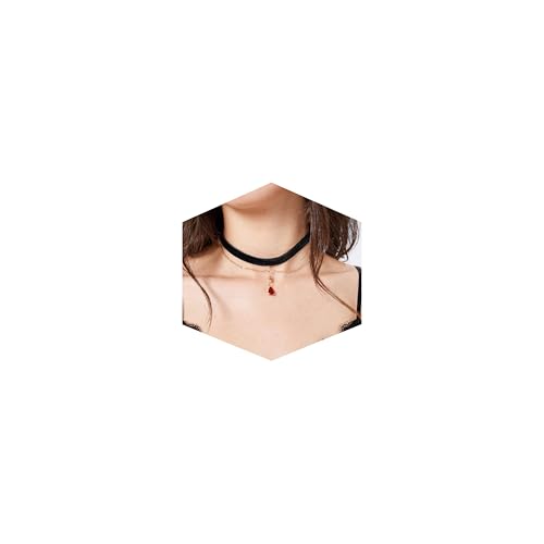 Fesciory Black Necklaces for Women, Adjustable Layered Velvet Leather Lace Collar Necklace, Goth Jewelry Gifts. - color: Red Pendant