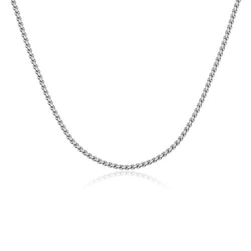 Eusense Stainless Steel Chain Necklace for Men Women Rolo/Wheat/Snake/Box Chain, 2-3MM, 20-24 Inches with Delicate Gift Box - color: Silver, size: 22+2 Inches Length, style: Rolo Chain-2MM Width