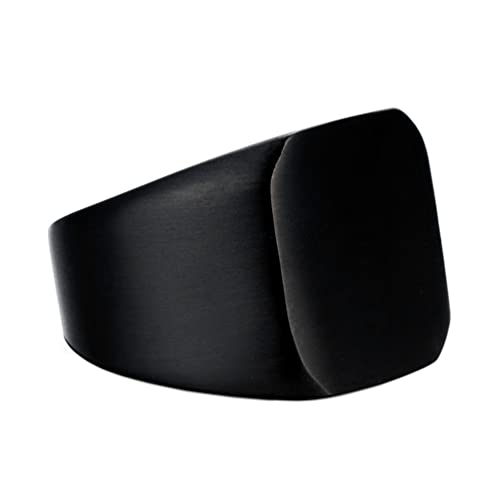 HIJONES Mens Stainless Steel Signet Ring Matte Brushed Square | Simple Statement ,Wedding Band,Polished Round - color: Square-Black
