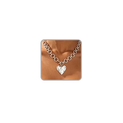 Sora Tuki Gold Chunky Necklace for Women Trendy Big Silver Statement Necklace Large Heart Hollow Square Necklaces Bold Thick Chain OT Toggle Necklaces Boho Chunky Jewelry - color: Style 1 - Silver-Heart