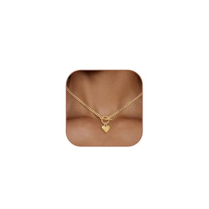 HERIER Cute Heart Necklace Dainty 18k Gold Plated Tiny Heart Pendant Choker Necklaces Small Gold Love Open Heart Chain Necklace for Women Simple Gold Necklace for Women Trendy Jewelry - color: Chunky Puffy Heart Necklace-Gold