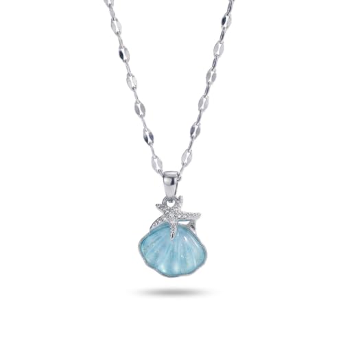 Jean Beau Dainty Pendant Necklaces for Women, Cute Chain Necklace Jewelry Gift - color: Silver Blue