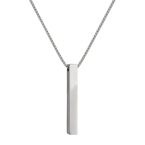 Bar Pendant Necklace for Men & Women, Minimalist Stainless Steel Vertical Bar Chain, Modern Trendy Jewelry with Matte Finish, Simple Pendant Gift for Daily Wear - color: Pendent Silver 3