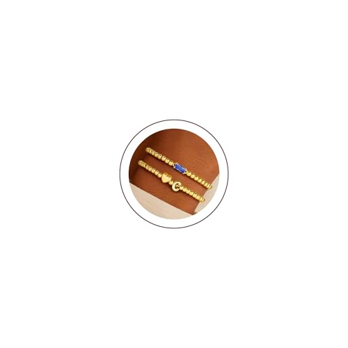 Turandoss Birthstone Beaded Bracelets for Women – Dainty 14K Gold Plated Heart Initial A-Z Charm Birthstone Bracelets, Stackable Waterproof Strand Bead Ball Bracelet Jewelry Birthday Gifts - color: Sep-Sapphire, style: C