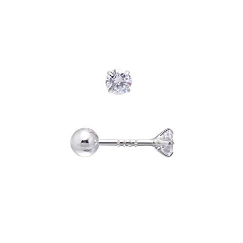 Screw Back Sterling Silver Cubic Zirconia Earrings Studs 3 MM - color: Colorless