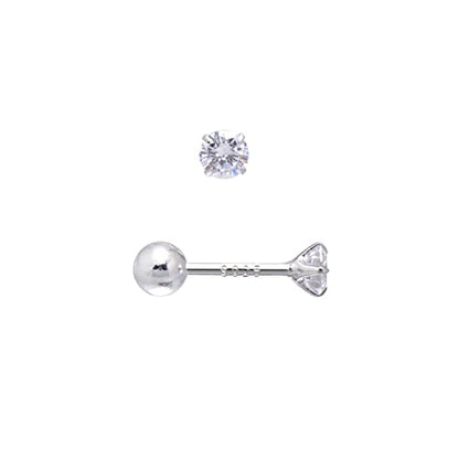 Screw Back Sterling Silver Cubic Zirconia Earrings Studs 3 MM - color: Colorless