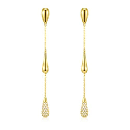 Dangle Earrings for Women, 14K Gold Plated Long Tassel Zircon CZ Huggie Drop Earrings, Trendy Long Chain Earrings for Wedding Party Prom Jewelry Gift - style: Teardrop CZ