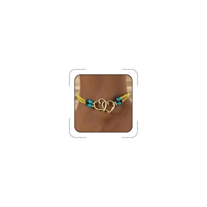 Elastic Beaded Ankle Bracelets for Women Double Heart Layered Stretch Ankle Bracelets Waterproof Dainty Boho Beaded Anklets for Summer Beach Foot Jewelry - color: Yellow Gold