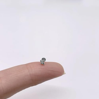 Flat Back Stud Cartilage Earrings Tragus Helix Piercing Jewelry Titanium | Conch Nose Piercing,Small Tiny Studs for Women,Threadless/Internally Threaded,Surgical Steel,Hypoallergenic,16G/18G/20G - color: Silver01-Star (6mm*2+8mm*1), size: Threadless-20G(0