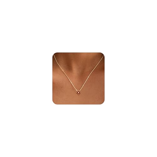 ZHESHY Birthstone Gold Necklaces for Women Dainty 14K Gold Plated Necklace | Simple Non Tarnish Diamond Cubic Zirconia Pendant Necklaces Women Gold Trendy Jewelry Bridesmaid Birthday Gifts - color: Red January