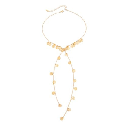 Green Beaded Lariat Necklace with Baroque Pearl Drops – Adjustable Wrap Y Style Jewelry, Beach and Bohemian Outfit Accessory for Women - color: Coin Gold