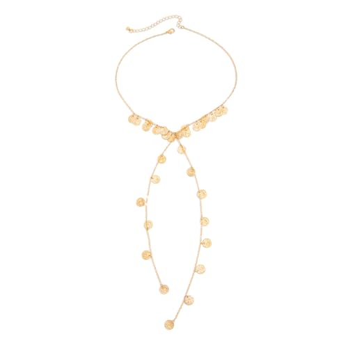 Green Beaded Lariat Necklace with Baroque Pearl Drops – Adjustable Wrap Y Style Jewelry, Beach and Bohemian Outfit Accessory for Women - color: Coin Gold