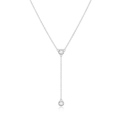 Zeffy Lariat Gold Necklace for Women, Dainty Long Necklace 14k Gold/Silver Plated Layered CZ Beaded Bar Chain Y-Shaped Body Chain Stack Drop Wedding Necklace Trendy Simple Gold Jewelry Gifts - color: Silver Two CZ Y Necklace (1PCS)