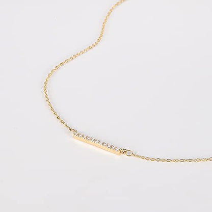 HANLI 14K Gold Plated Necklaces for Women - Dainty Butterfly, Star of David, Moon and Star, Sun, Lotus, Infinity, Hummingbird, Bee,Boots,Chill,Sunflower Pendant Designs - Elegant Jewelry for Women - color: Bar CZ