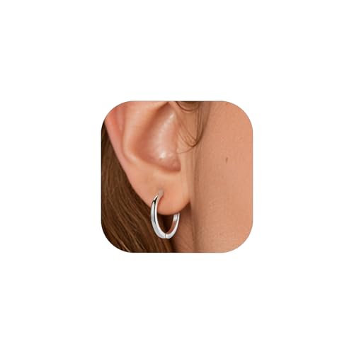 PROSTEEL Huggie Hoop Earrings For Women with 925 Sterling Silver Post | 8/10/12/14/16/18/20mm,14K Gold Plated/Black/Rose Gold/Silver Brass Lightweight Cubic Zirconia Cartilage Piercing Earring - color: 1. Silver, size: 14mm