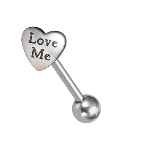 14G Stainless Steel Heart Letter Tongue Rings for Women Silver Tongue Piercing Jewelry Cartilage Conch Straight Barbell Studs Tongue & Cartilage Piercing Jewelry 16mm - style: Style3