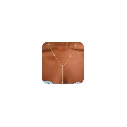 CAROVO Gold Necklace for Women Dainty Long Necklace 14K Gold/Silver Lariat Y-Shaped Pendant Necklaces Trendy Layered Lip Cubic Zirconia Beaded Chain Drop Necklaces Jewelry for Women Gifts - color: Gold, style: E: Gold Y Necklace CZ-774