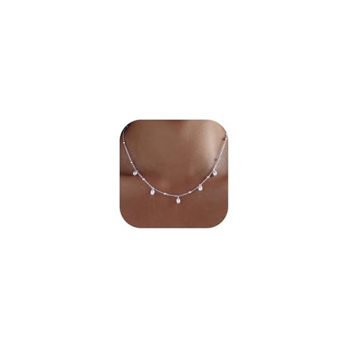 Pearl Necklaces for Women Trendy 14k Gold Plated Cubic Zirconia Pearl Pendant Necklace Valentines Day Wedding Birthday Mother's Day Gifts Dainty Gold Necklace for Women - color: Style 7 - Silver Necklace