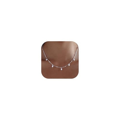 Pearl Necklaces for Women Trendy 14k Gold Plated Cubic Zirconia Pearl Pendant Necklace Valentines Day Wedding Birthday Mother's Day Gifts Dainty Gold Necklace for Women - color: Style 7 - Silver Necklace