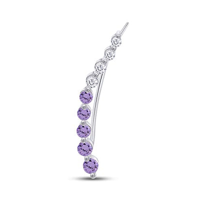 One Piece Right Ear Climber Earring for Women With Birthstone And White CZ | Floating Curved Bar Ear Crawler In 14K Gold Over Sterling Silver Jewelry for Her - color: Simulated Alexandrite