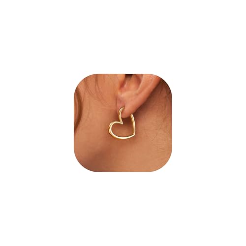 LLWOM Gold Huggie Earrings for Women-14k Gold/Silver/Rose/Black Plated Heart Hoop Earrings Hypoallergenic Lightweight Hoops Gifts - style: Heart