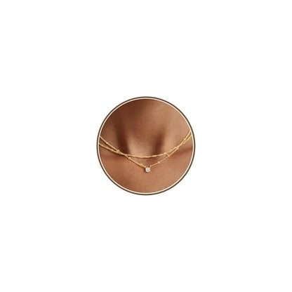 Yoosteel Layered 14K-Gold-Plated Necklace for Women,CZ Necklaces Stack | Dainty Cubic Zirconia Pendant Necklace,Simple Chain Choker Stackable,Trendy Jewelry,Wedding Bridesmaid Gifts - color: Layered Small CZ