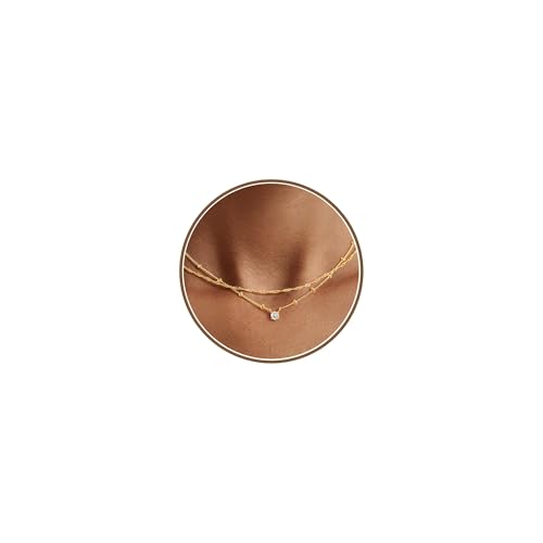 Yoosteel Layered 14K-Gold-Plated Necklace for Women,CZ Necklaces Stack | Dainty Cubic Zirconia Pendant Necklace,Simple Chain Choker Stackable,Trendy Jewelry,Wedding Bridesmaid Gifts - color: Layered Small CZ