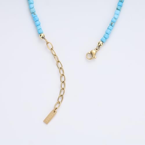 COAI Waterproof Anklet for Women, Square Crystal Beaded Anklet for Women, Red Carnelian/Turquoise/Lapis Lazuli - style: Turquoise
