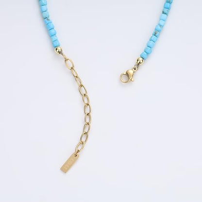 COAI Waterproof Anklet for Women, Square Crystal Beaded Anklet for Women, Red Carnelian/Turquoise/Lapis Lazuli - style: Turquoise