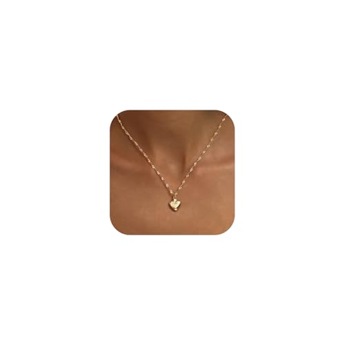 Gold Silver Necklace for Women, Dainty Cubic Zirconia Pendant | Teardrop CZ Charm, 14K Gold/Sterling Silver Plated, Adjustable Chain, Hypoallergenic & Waterproof Jewelry, Cute Trendy Gift - color: Gold-Puffy heart/wave chain