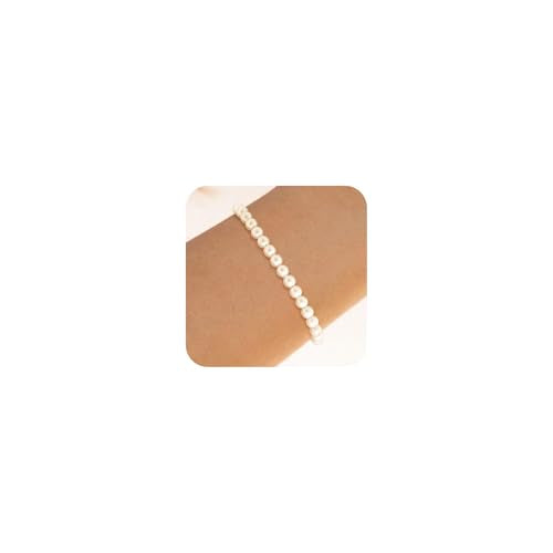 NECOCY 14K Gold Plated Pearl Bracelets for Women, Dainty Bracelets Stack Trendy Pearls Beaded Link Chain Charm Bracelets Set Layered Tiny Wedding Prom Jewelry Gift for Women Mother's Day Graduation - style: Style-9