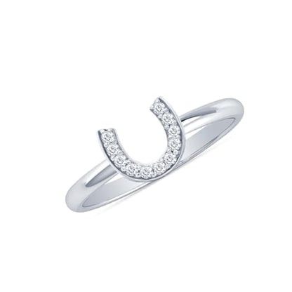 LeCalla 925 Sterling Silver Open Circle, Horseshoe & Tree of Love Designs Finger Ring | Minimalist Wedding Ring Jewelry | Lucky Charm Designs Rings with Cubic Zirconia | Women's Silver Rings - style: CZ Studded Horse Shoe
