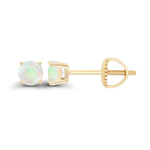 14K Gold Plated 925 Sterling Silver Hypoallergenic 4mm Round Genuine Birthstone Solitaire Screwback Stud Earrings - color: Opal Genuine