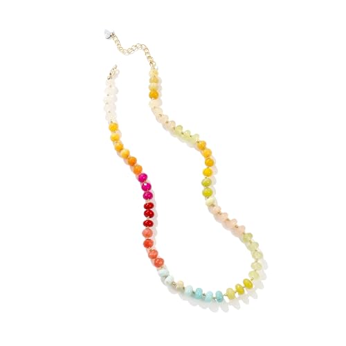 Gemstone Beaded Necklace for Women Colorful Natural Stone Freshwater Pearl Surfer Beach Rainbow Necklace Jewelry Gift - color: colorful -04