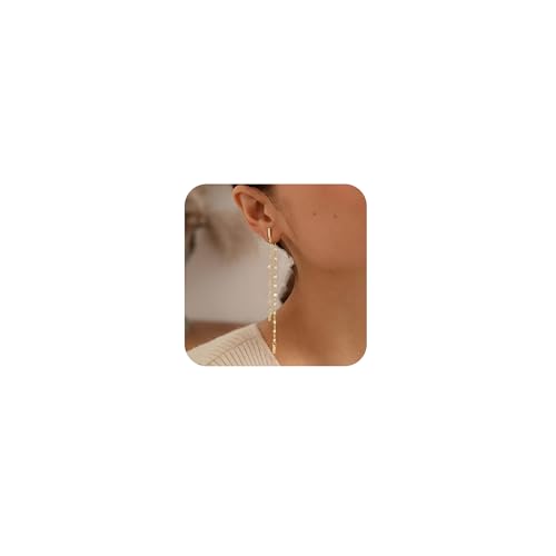 Robaice 14K Gold Plated Dangle Earrings for Women, Long Drop Earrings | Dainty Tassel Earrings Trendy, Hypoallergenic Dangling Lip Block Snake Chain, Threader Earrings for Women, Jewelry Gifts - color: Gold 4
