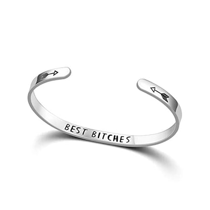 Inspirational Open Bracelet Cuff for Women Men Engraved Keep Fucking Going Bracelet Bangle Stainless Steel Arrow Bracelet Fashion Wristband Jewelry - color: Silver