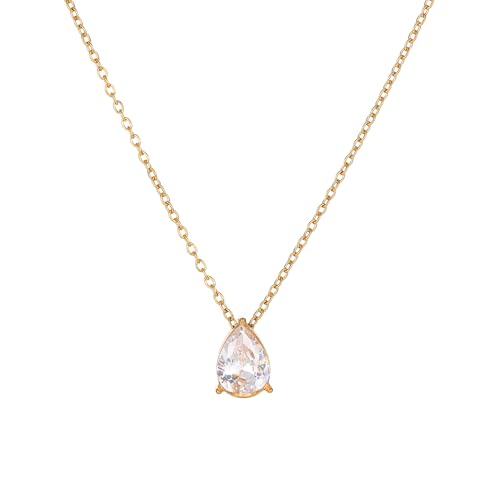 Cubic Zirconia Necklaces for Women 18K Gold Plated Tear drop Necklace Dainty Layered CZ Lariat Diamond Necklace - color: White Teardrop-Gold