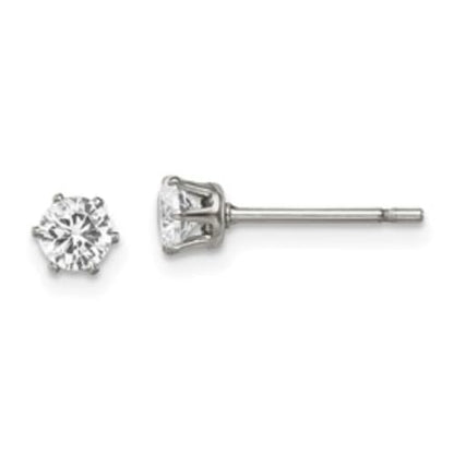 Diamond2Deal Stainless Steel Polished 4mm Round Cubic Zirconia Stud Earrings Len-0.2 In, Wid-0.2 In