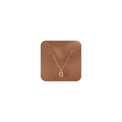 Initial Necklaces for Women Dainty 14k Gold Plated A-Z Letter Pendant Name Necklaces Cute Charm Choker Fashion Accessories Non Tarnish Trendy Jewelry Gift - color: Gold, style: Q