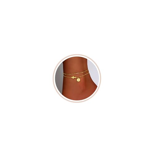 Gold Cross Ankle Bracelets for Women | Anklets for Women Waterproof with Initial Charm (A-Z) | Non Tarnish Summer Beach Jewelry Gifts for Her - color: Gold W