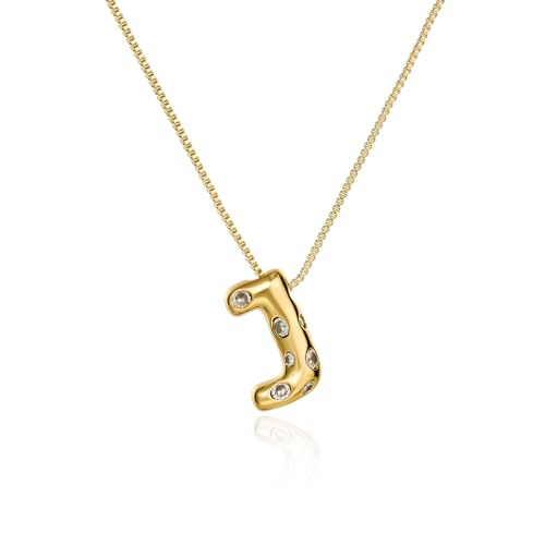 Cicy Bell Initial Necklace for Women 14k Gold Plated | Cubic Zirconia, Trendy, Personalized, Dainty Letter Pendant - color: J-Gold