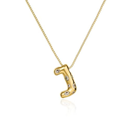 Cicy Bell Initial Necklace for Women 14k Gold Plated | Cubic Zirconia, Trendy, Personalized, Dainty Letter Pendant - color: J-Gold