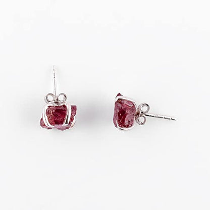 925 Sterling Silver Raw Gemstone Stud Earrings for Women & Girls | Handmade Minimalist Birthstone Earrings | Hypoallergenic Everyday Jewelry | Gift for Her, Birthday, Anniversary, Christmas