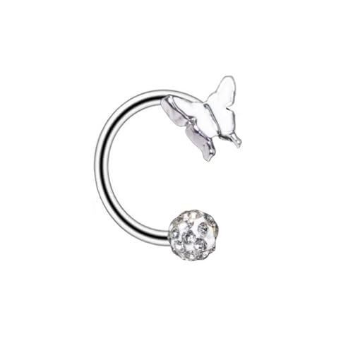 16G Stainless Steel Enamel Butterfly Lip Rings for Women Cute Snake Bite Jewelry White Butterfly Crystal Ball Hoop Lip Rings Tragus Cartilage Helix Daith Earring Body Piercing Jewelry 8/10/12mm - size: 12mm