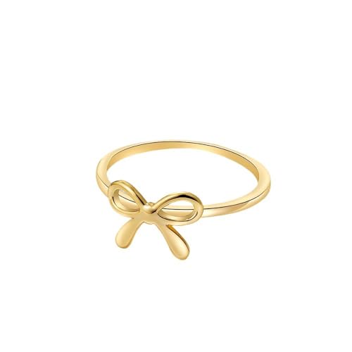 Bow Rings for Women Dainty Bow Tie Band Ring 18K Gold Plated Cute Thin Engagement Knuckle Bow Rings Gold Bowknot Small Stacking Ring Valentines Day Bow Ring for Her Trendy Jewelry - color: Gold 6