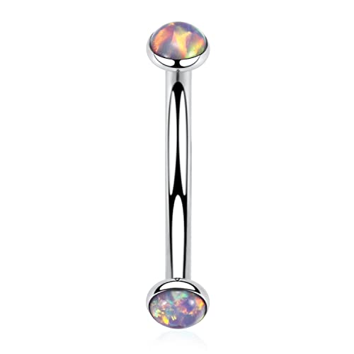 GAGABODY G23 Titanium Eyebrow Piercing Jewelry Curved Barbell Lip Ring | Internal Thread Used in Eyebrow,Belly,Rook 16 Gauge from 6mm to 12mm Lightweight Daily for Woman and Man Sensitive Skin - color: 1Pc-Disc Shape Silver+Purple Opal, size: 16G-6mm